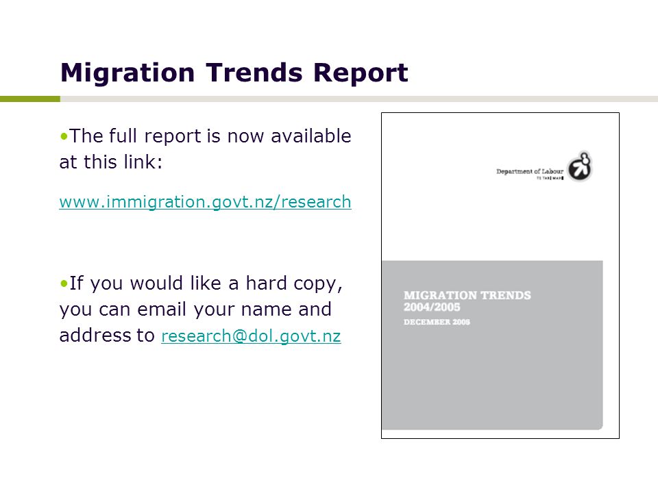 Migration Trends Report The full report is now available at this link:   If you would like a hard copy, you can  your name and address to
