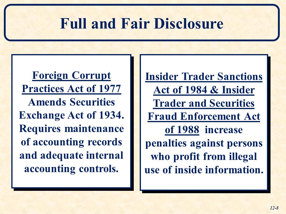 Full and Fair Disclosure Foreign Corrupt Practices Act of 1977 Amends Securities Exchange Act of 1934.