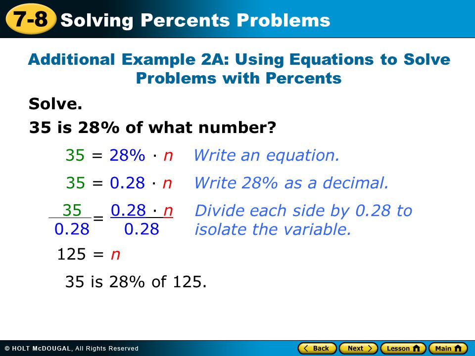7-8 Solving Percents Problems Solve.