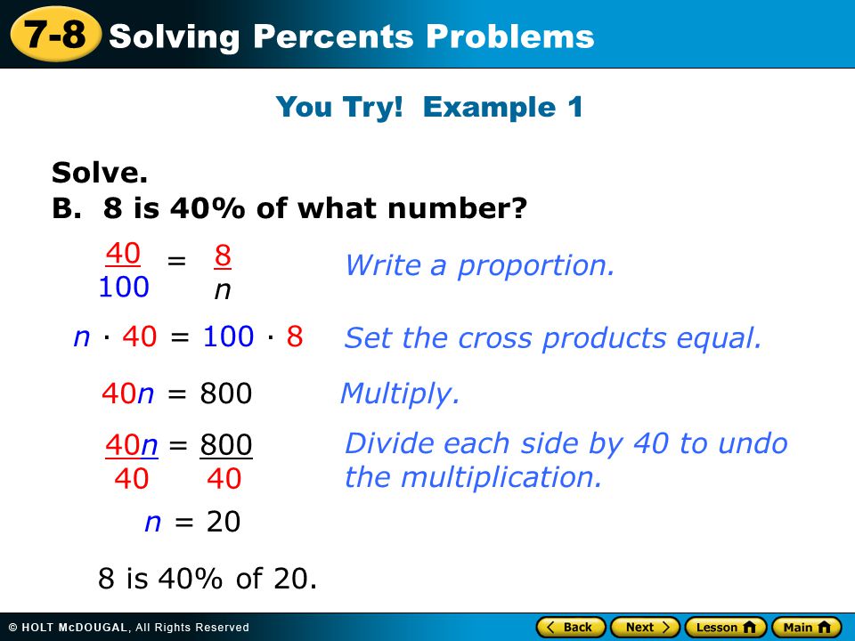 7-8 Solving Percents Problems Solve. You Try. Example 1 B.