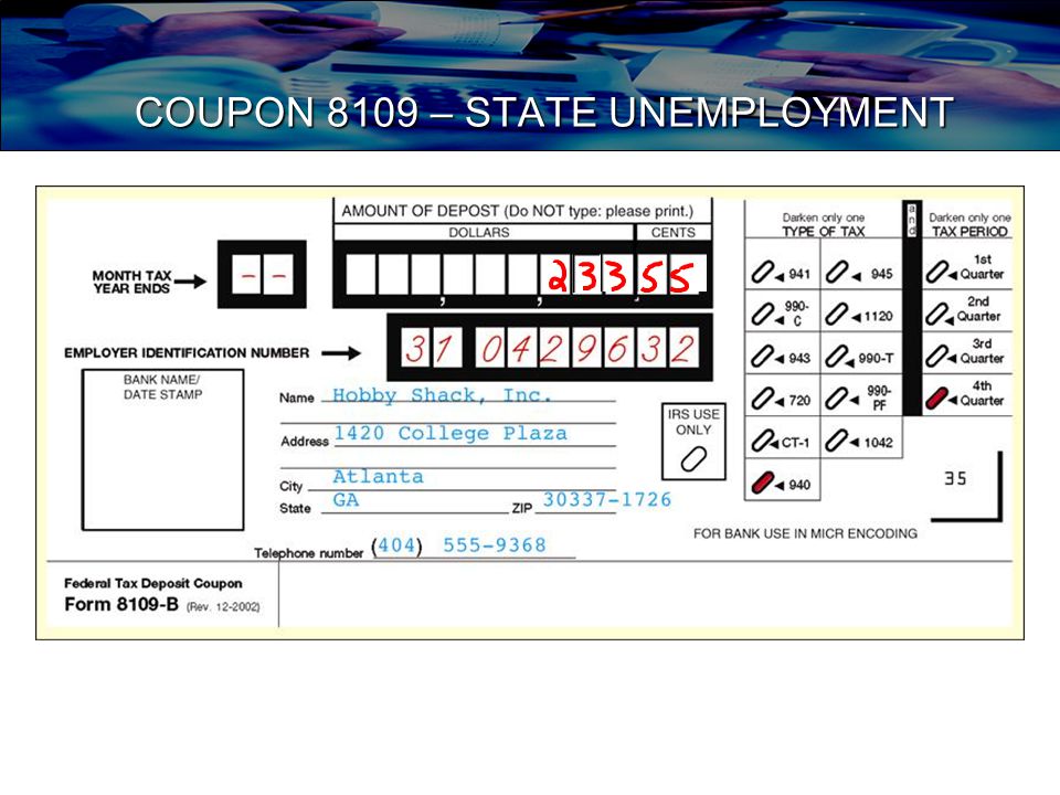 COUPON 8109 – STATE UNEMPLOYMENT