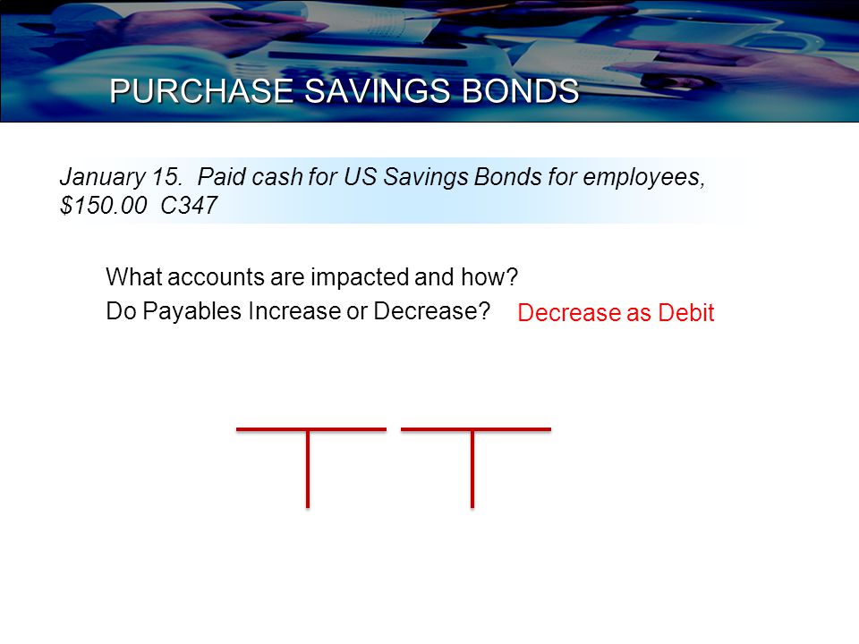 PURCHASE SAVINGS BONDS What accounts are impacted and how.