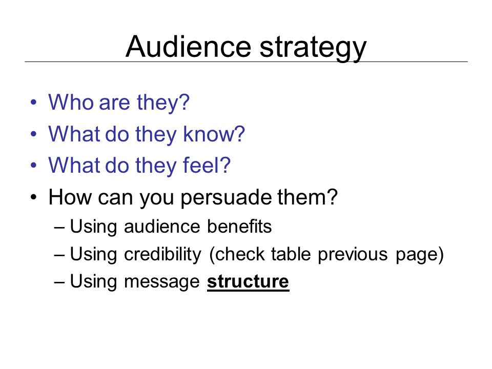Audience strategy Who are they. What do they know.