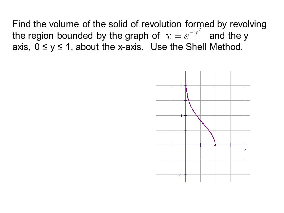 Find the volume of the solid of revolution formed by revolving the region bounded by the graph of and the y axis, 0 ≤ y ≤ 1, about the x-axis.
