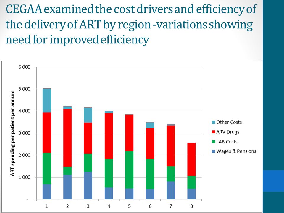 CEGAA examined the cost drivers and efficiency of the delivery of ART by region -variations showing need for improved efficiency