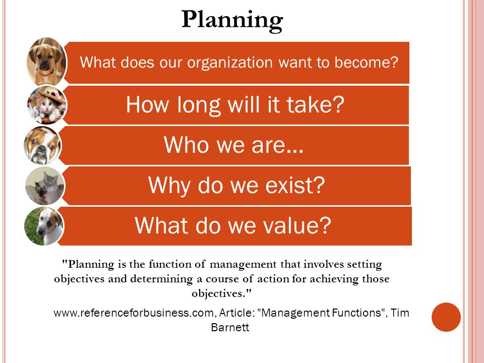 What does our organization want to become. Planning How long will it take.