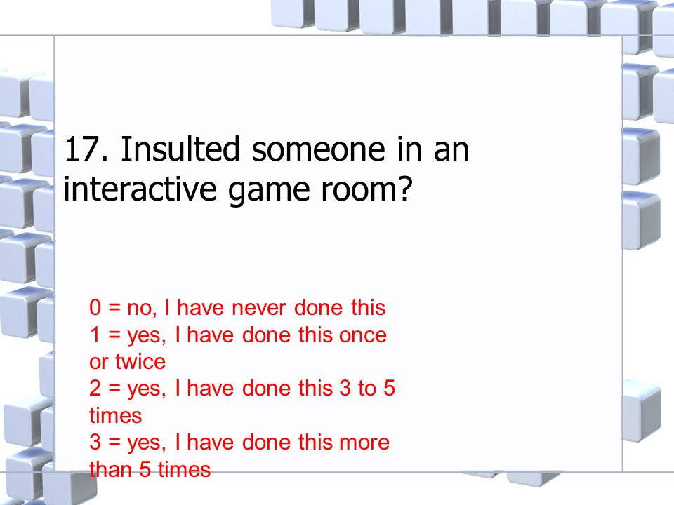 17. Insulted someone in an interactive game room.