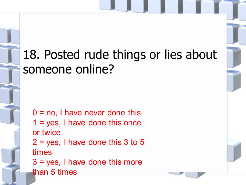 18. Posted rude things or lies about someone online.