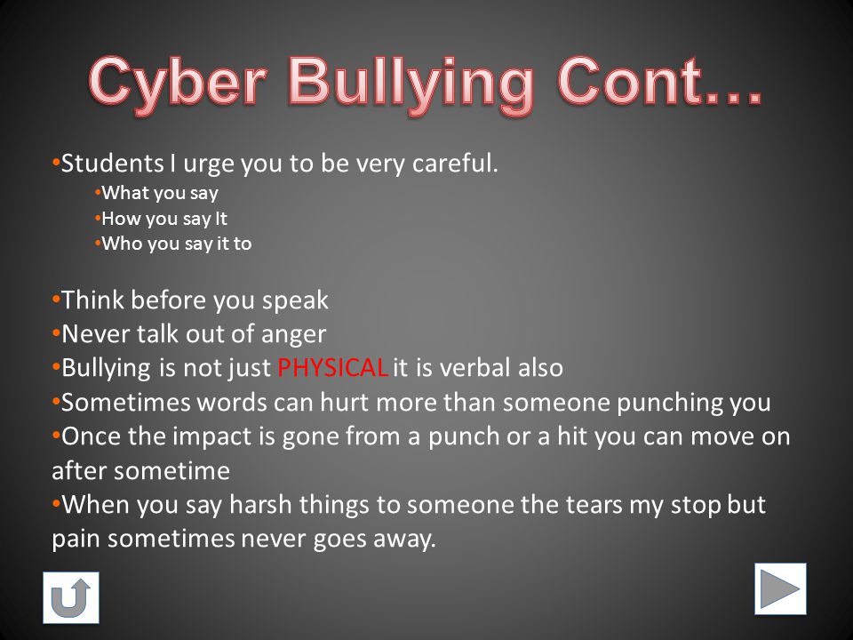 It has to be communication between two minors or at least have been instigated by a minor against another minor Once adults become involved, it is plain and simple cyber- harassment or cyberstalking.