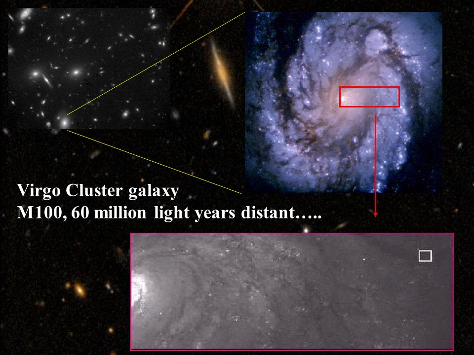 Virgo Cluster galaxy M100, 60 million light years distant…..