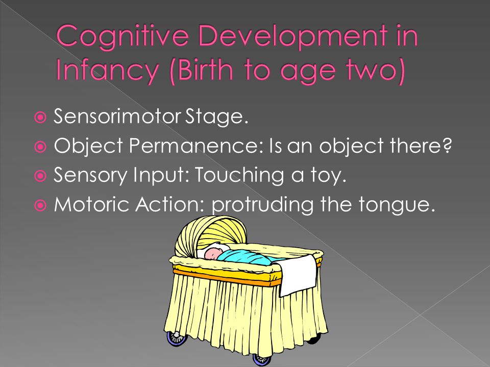  Sensorimotor Stage.  Object Permanence: Is an object there.