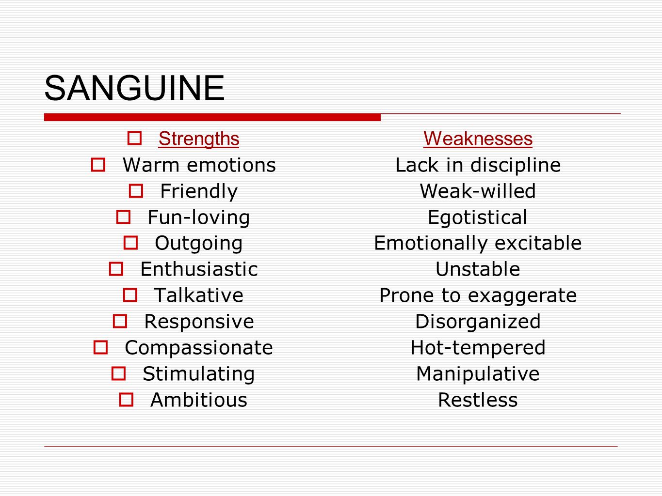 Temperament traits sanguine Twelve Personality