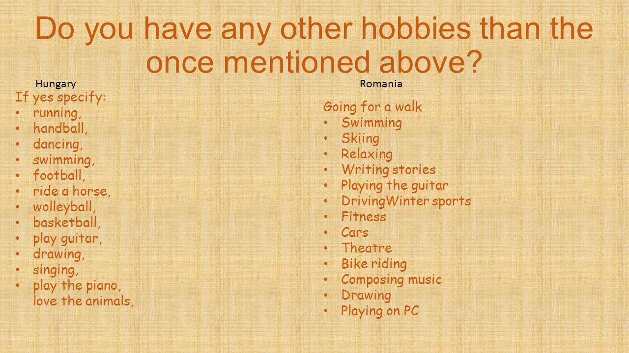 Do you have any other hobbies than the once mentioned above.