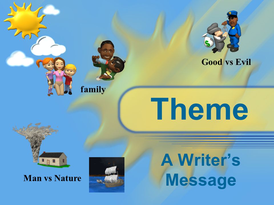 Theme A Writer’s Message Man vs Nature Good vs Evil family