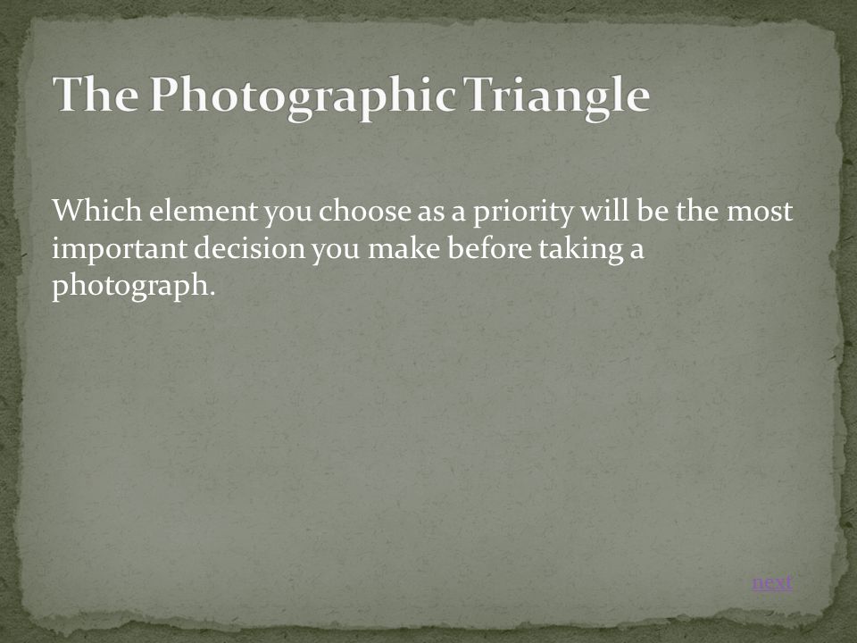 Which element you choose as a priority will be the most important decision you make before taking a photograph.