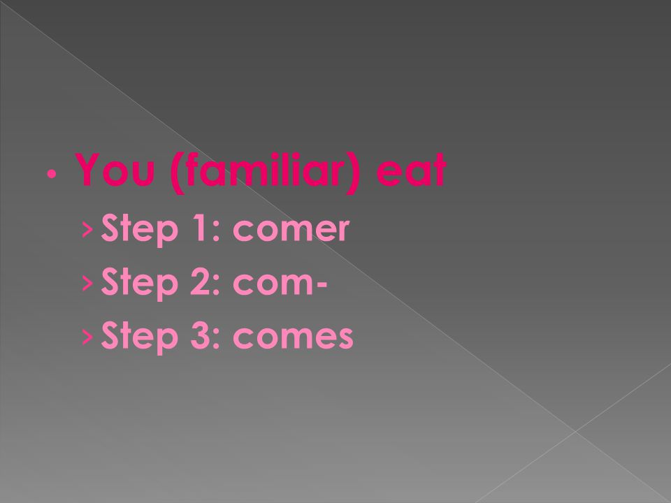 You (familiar) eat › Step 1: comer › Step 2: com- › Step 3: comes