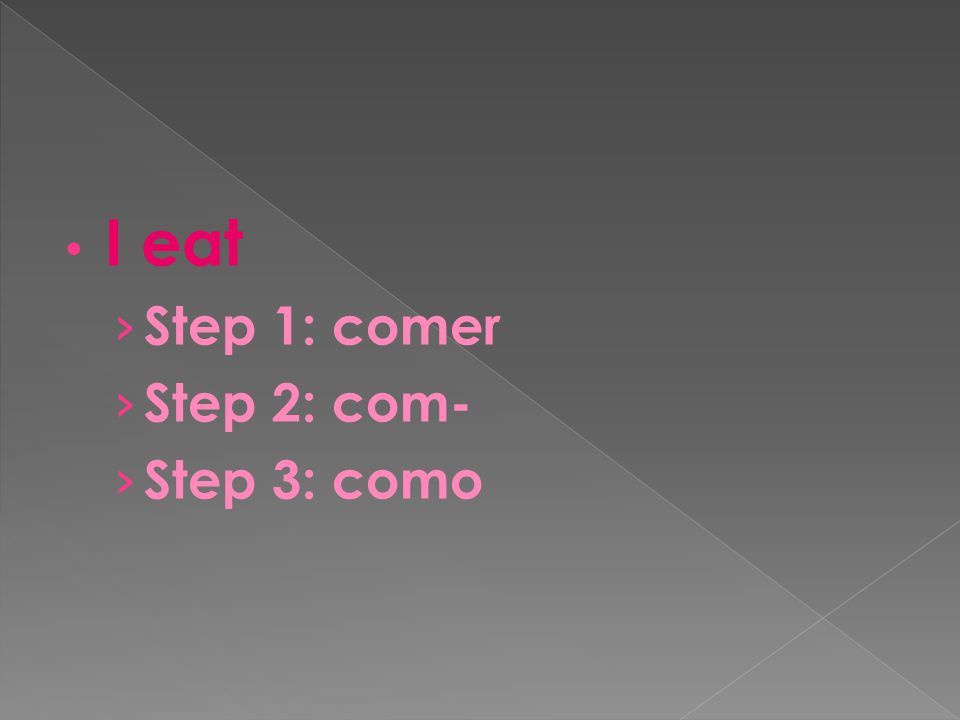 I eat › Step 1: comer › Step 2: com- › Step 3: como