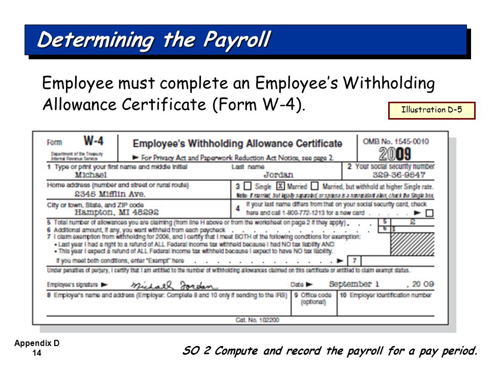 Appendix D 14 Employee must complete an Employee’s Withholding Allowance Certificate (Form W-4).