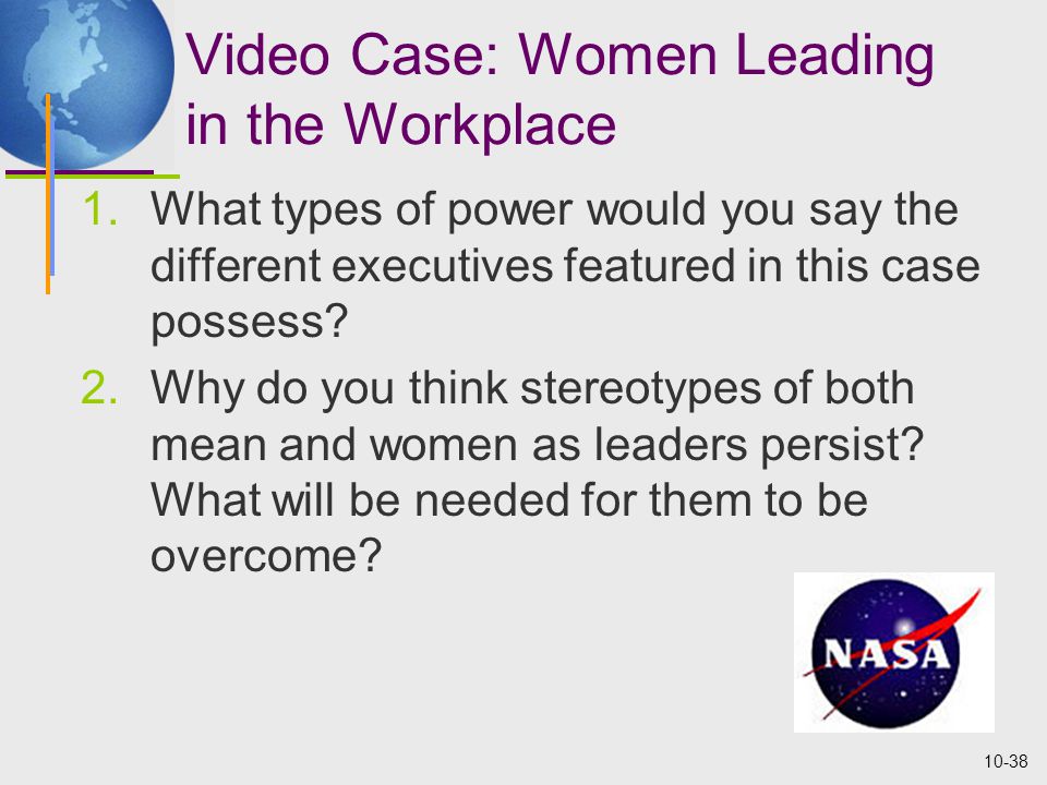 10-38 Video Case: Women Leading in the Workplace 1.What types of power would you say the different executives featured in this case possess.
