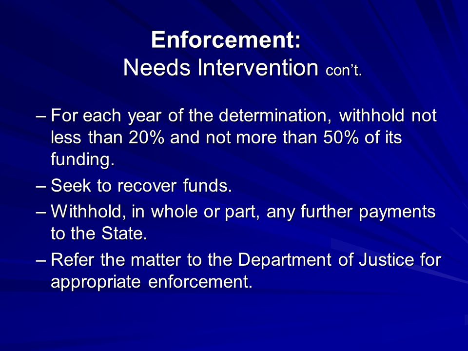 Enforcement: Needs Intervention con’t.