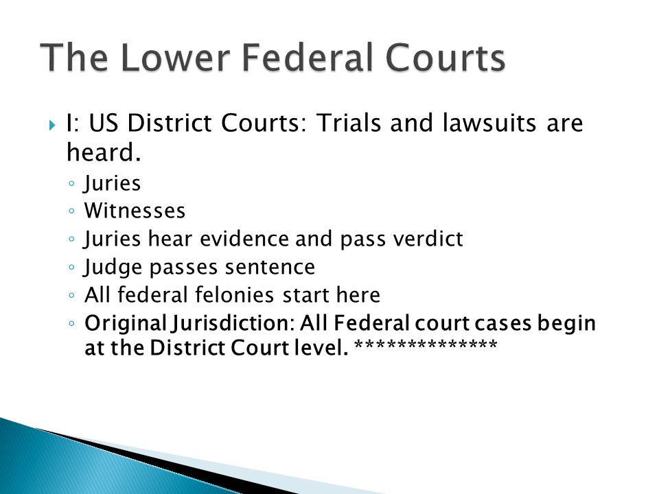  I: US District Courts: Trials and lawsuits are heard.