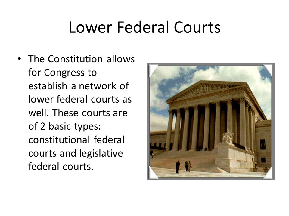 Lower Federal Courts The Constitution allows for Congress to establish a network of lower federal courts as well.