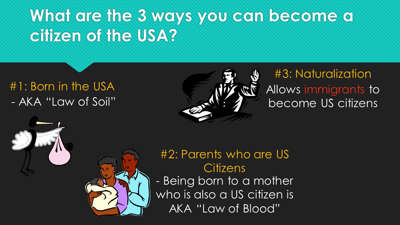 What are the 3 ways you can become a citizen of the USA.