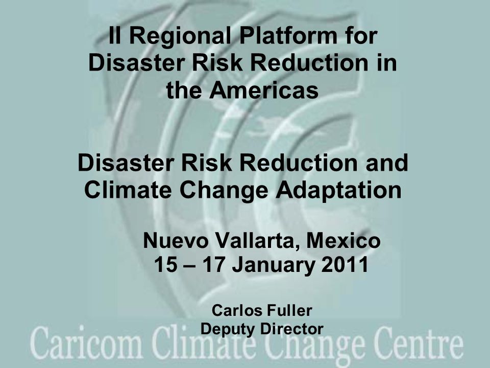 Nuevo Vallarta, Mexico 15 – 17 January 2011 Carlos Fuller Deputy Director II Regional Platform for Disaster Risk Reduction in the Americas Disaster Risk Reduction and Climate Change Adaptation