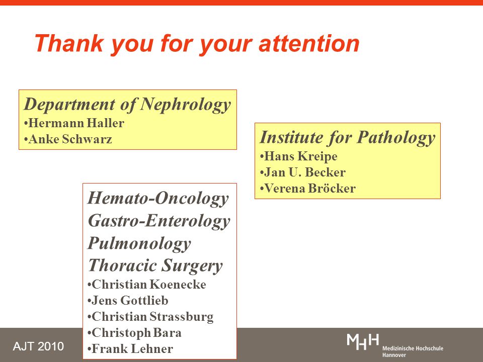 Thank you for your attention Department of Nephrology Hermann Haller Anke Schwarz Institute for Pathology Hans Kreipe Jan U.