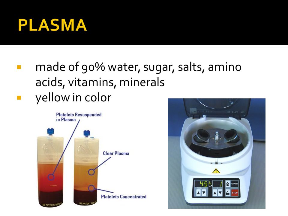  made of 90% water, sugar, salts, amino acids, vitamins, minerals  yellow in color