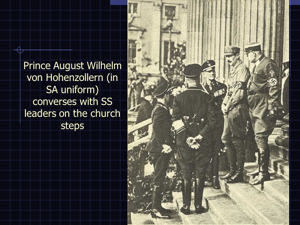 Prince August Wilhelm von Hohenzollern (in SA uniform) converses with SS leaders on the church steps