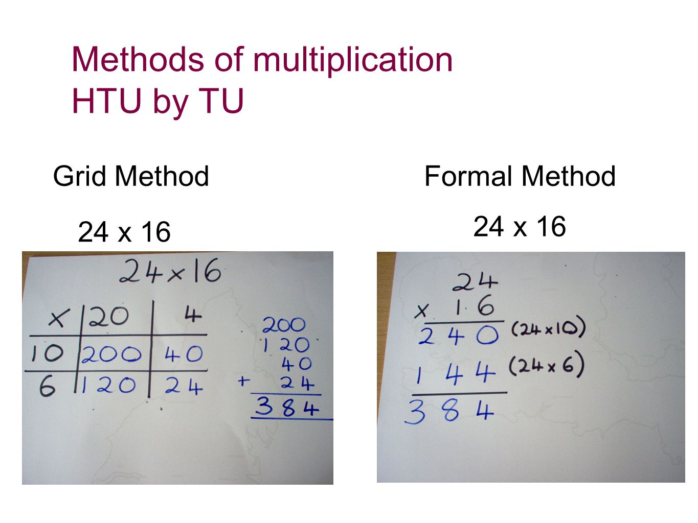 Methods of multiplication HTU by TU Grid MethodFormal Method 24 x 16