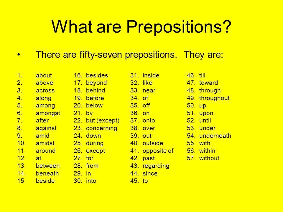 What are Prepositions. There are fifty-seven prepositions.