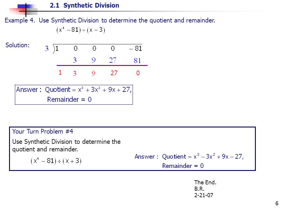 2.1 Synthetic Division Example 4.