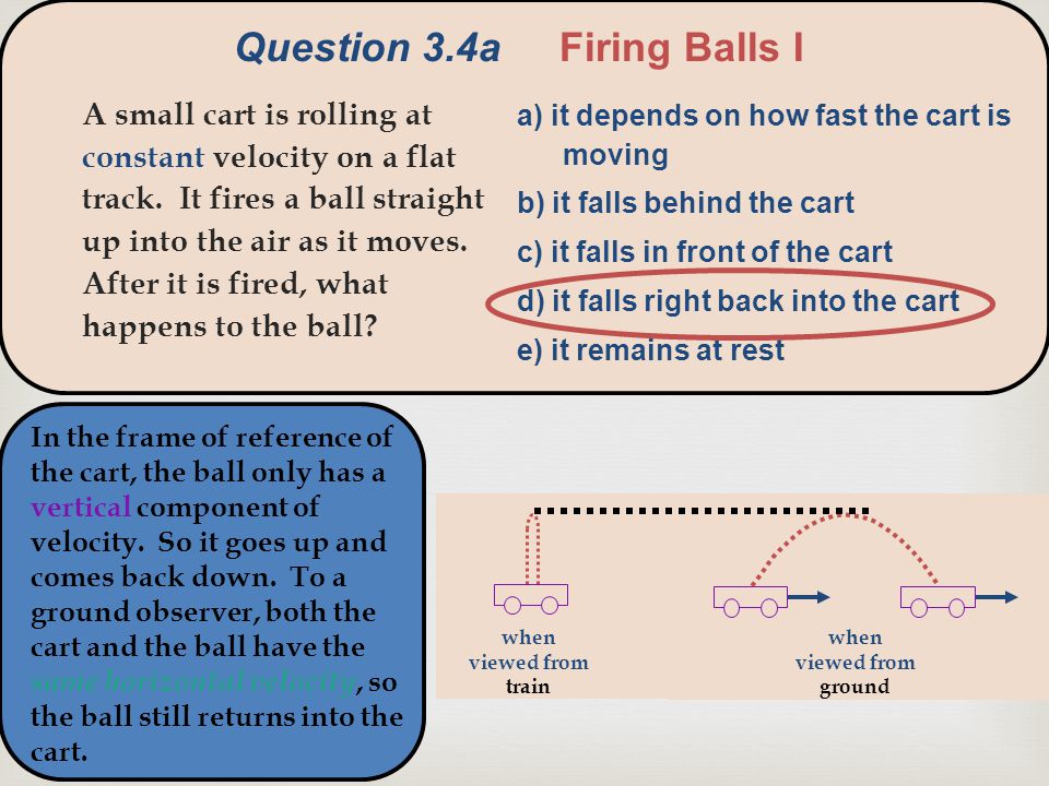  Question 3.4a Firing Balls I A small cart is rolling at constant velocity on a flat track.