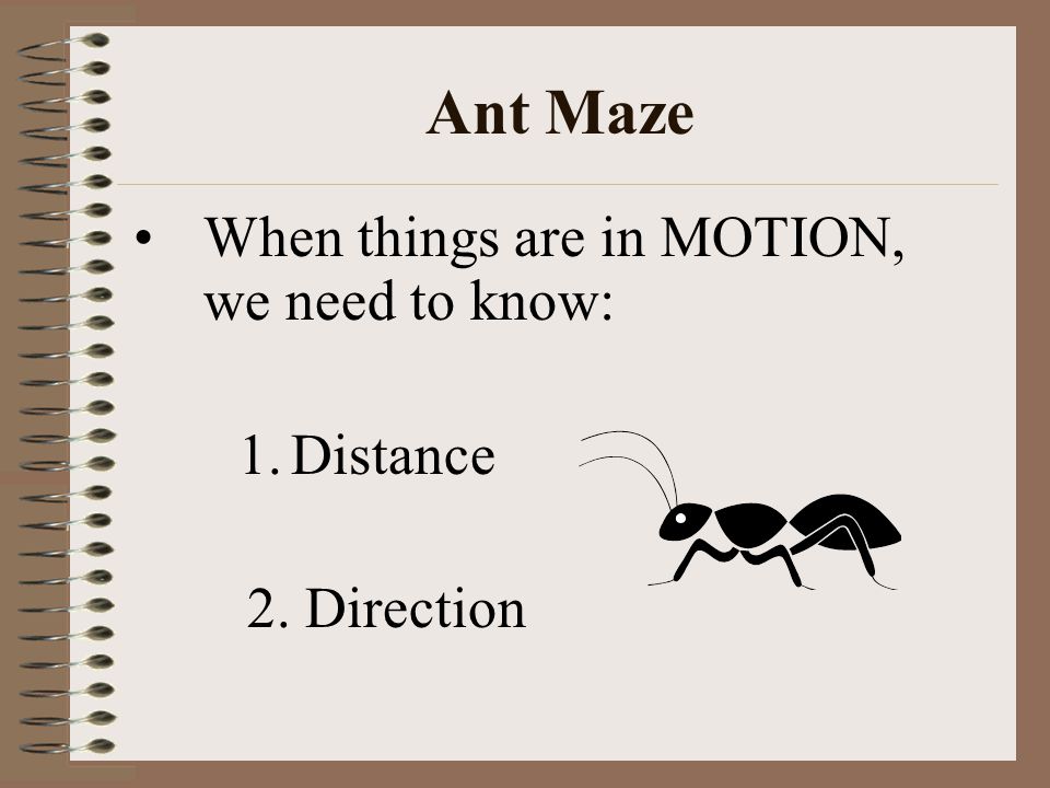 Ant Maze When things are in MOTION, we need to know: 1.Distance 2. Direction
