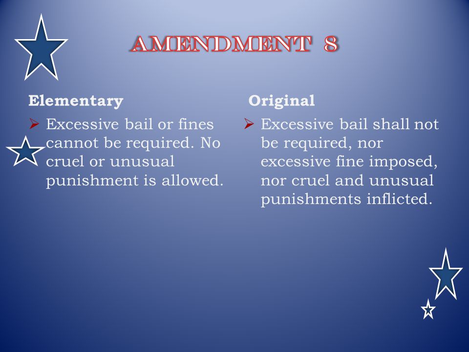Elementary  Excessive bail or fines cannot be required.