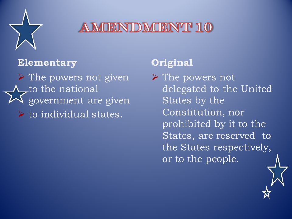 Elementary  The powers not given to the national government are given  to individual states.