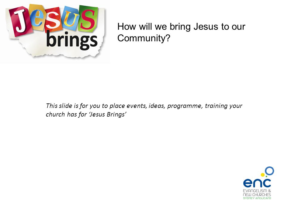 How will we bring Jesus to our Community.