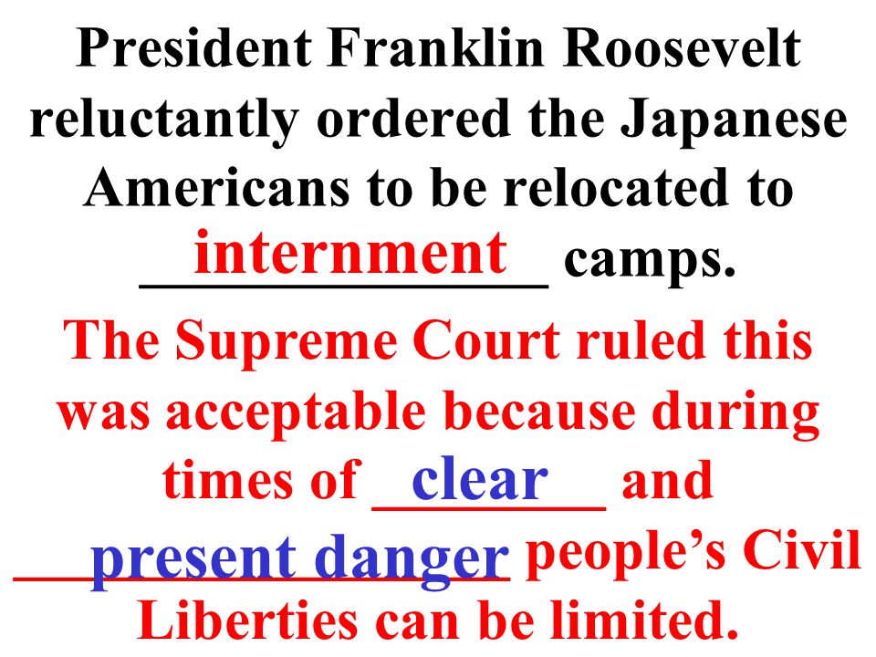 President Franklin Roosevelt reluctantly ordered the Japanese Americans to be relocated to ______________ camps.