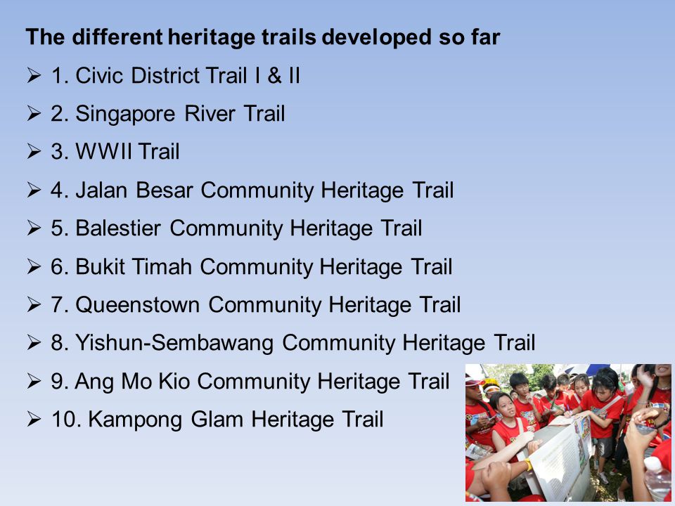The different heritage trails developed so far  1.