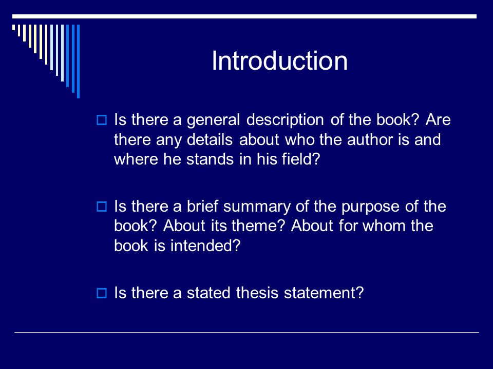 Introduction  Is there a general description of the book.