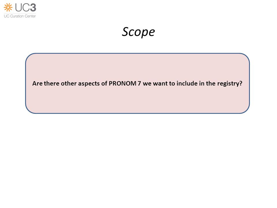 Scope Are there other aspects of PRONOM 7 we want to include in the registry