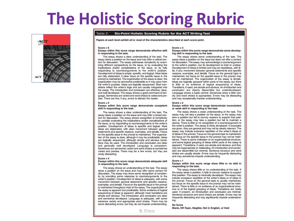 The Holistic Scoring Rubric B. Finco