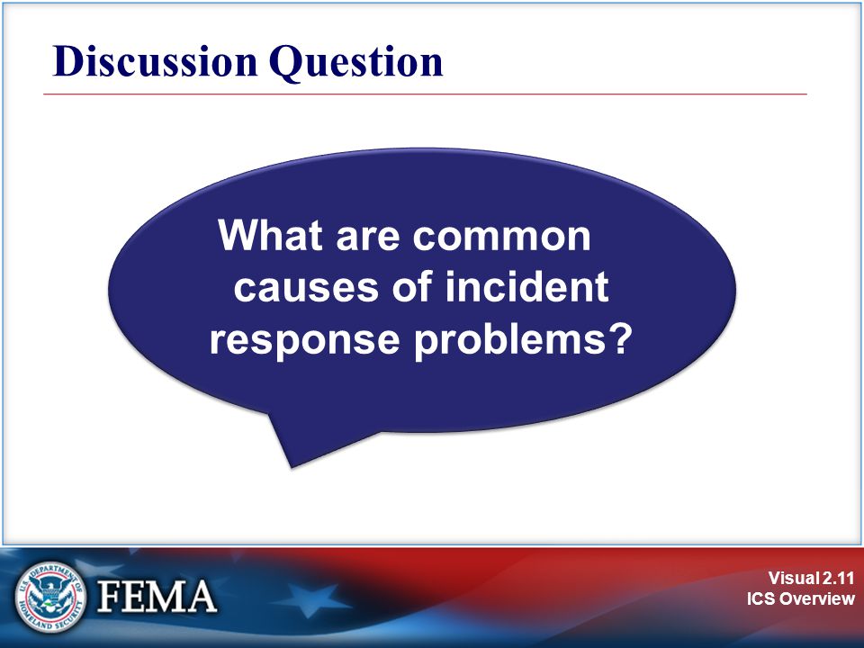 Visual 2.11 ICS Overview What are common causes of incident response problems Discussion Question