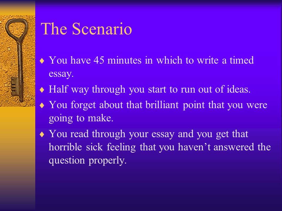 The Scenario  You have 45 minutes in which to write a timed essay.