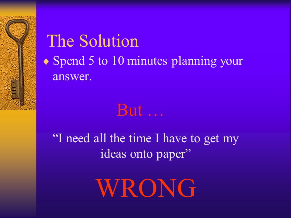 The Solution  Spend 5 to 10 minutes planning your answer.
