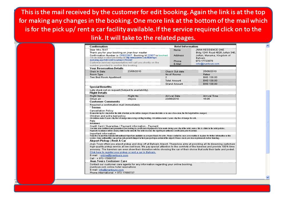 This is the mail received by the customer for edit booking.