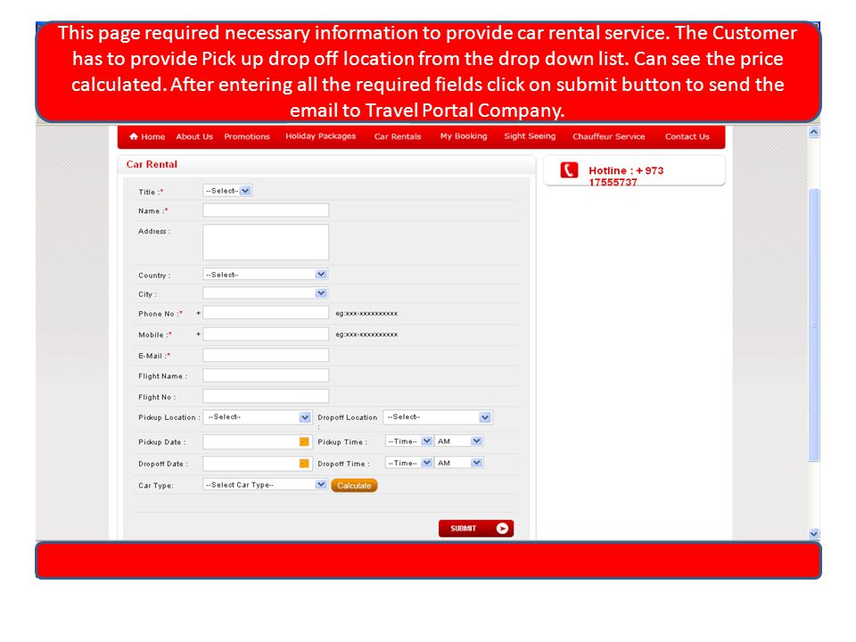 This page required necessary information to provide car rental service.