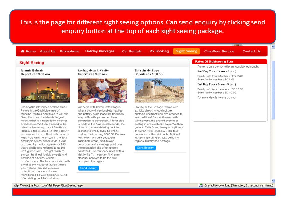 This is the page for different sight seeing options.